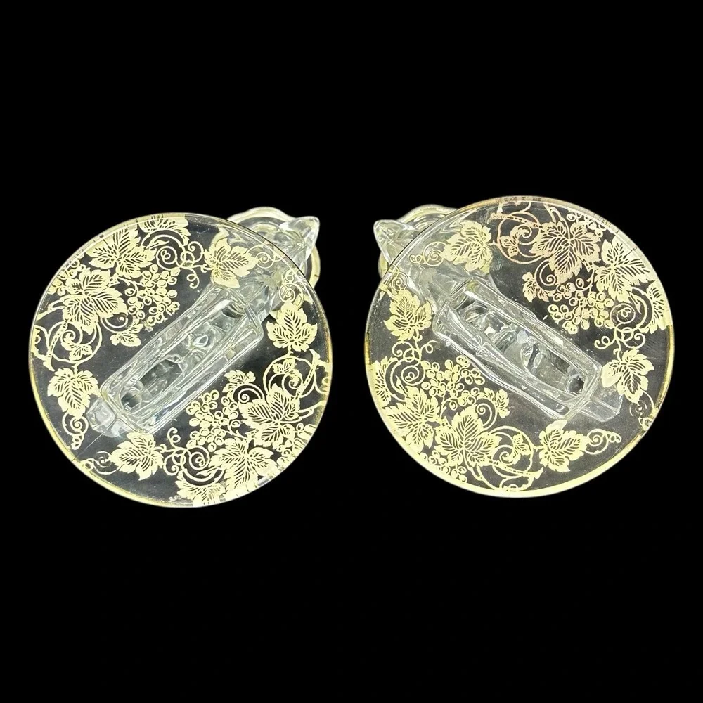 Fostoria Clear Glass Candlestick Set Sterling Silver Overlay Baroque Grapes Ivy